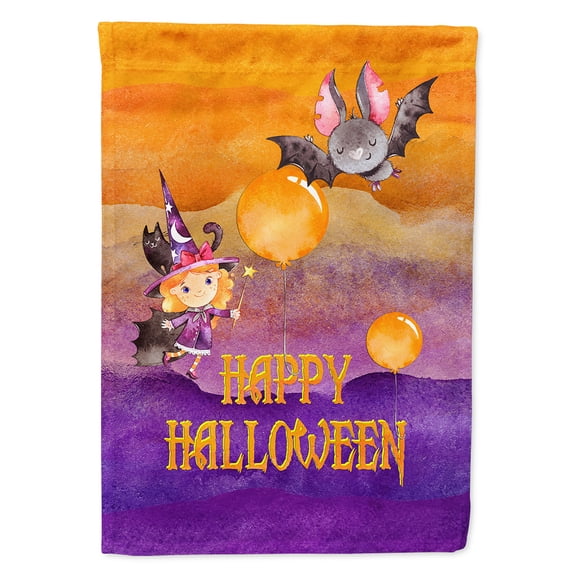Halloween Little Witch and Bat House Flag