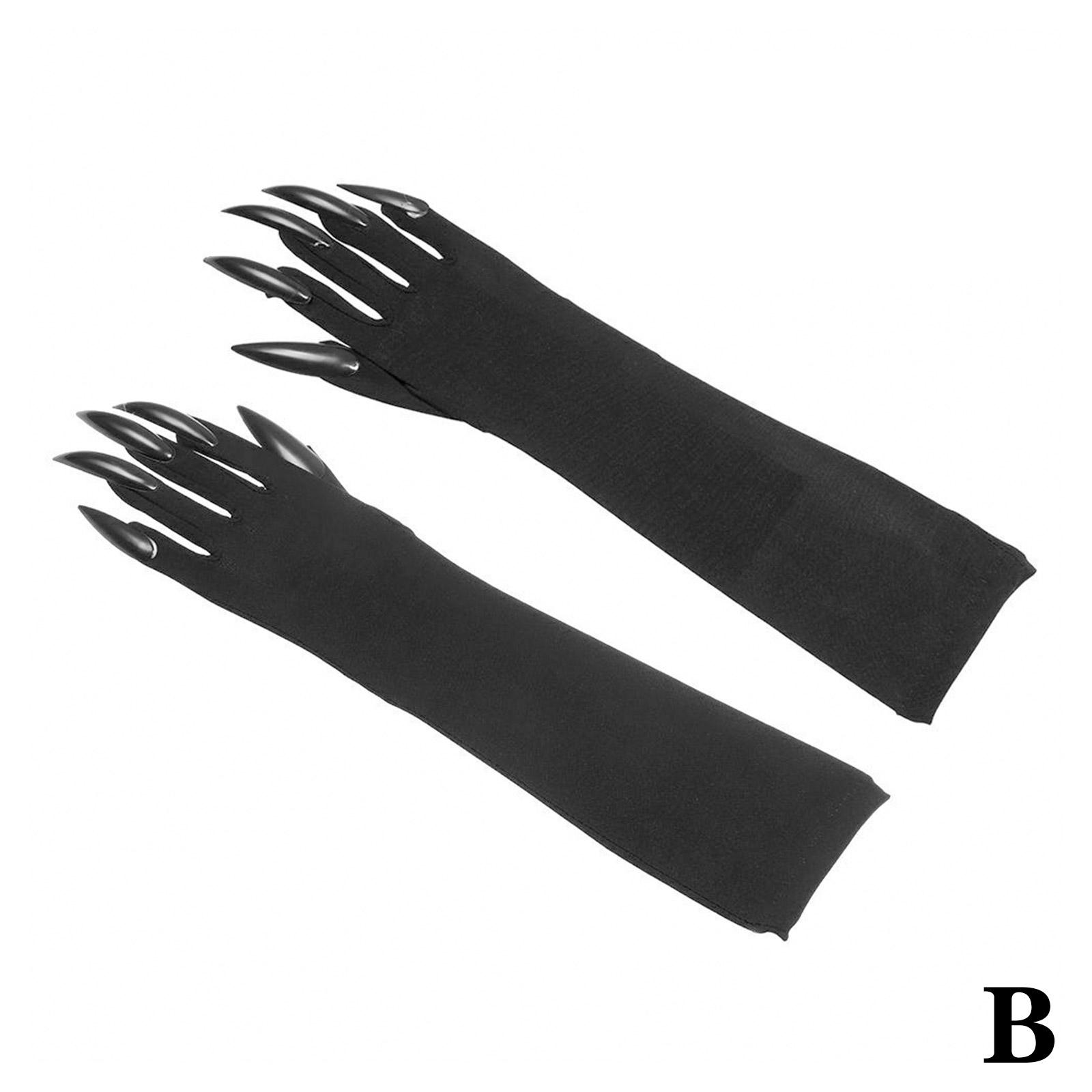Halloween Long Ghost Claw Black Gloves Funny Gloves Long Glove_ Up