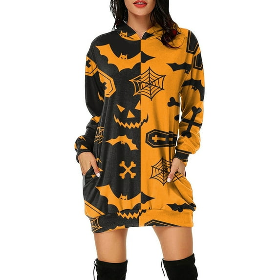 Halloween Long Hoodies for Women--Lady Halloween Printed Thin Hoodies Sweatshirts Casual Long Sleeve Pullover Loose Tops with Pockets