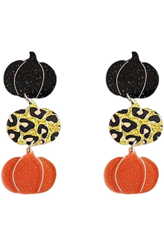 Halloween Long Pumpkin Dangle Drop Earring For Women Dainty Classic Chic Leopard Print Acrylic Drop Studs Hypoallergenic Sensitive Ear Piercing Post Fashion Holiday Party Jewellery Gift Xmas