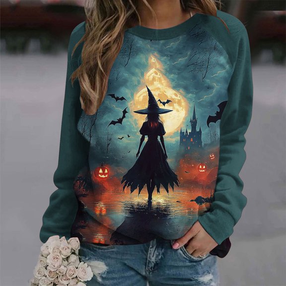 Halloween Long Sleeve Shirts Women Plus Size Sanderson Sisters Graphic Raglan Long Sleeve Sweatshirt Oversized Crewneck T-Shirt Party Vintage Festival Tops 2025 Season Funny GiftsXdegoge