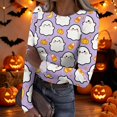 thumbnail image 1 of Halloween Long Sleeve Shirts for Women Slim Novelty Pumpkin Ghost Tunic Tops Holiday Spring Day Crew Neck Ribbed Basic Tees Purple Pink XL, 1 of 6