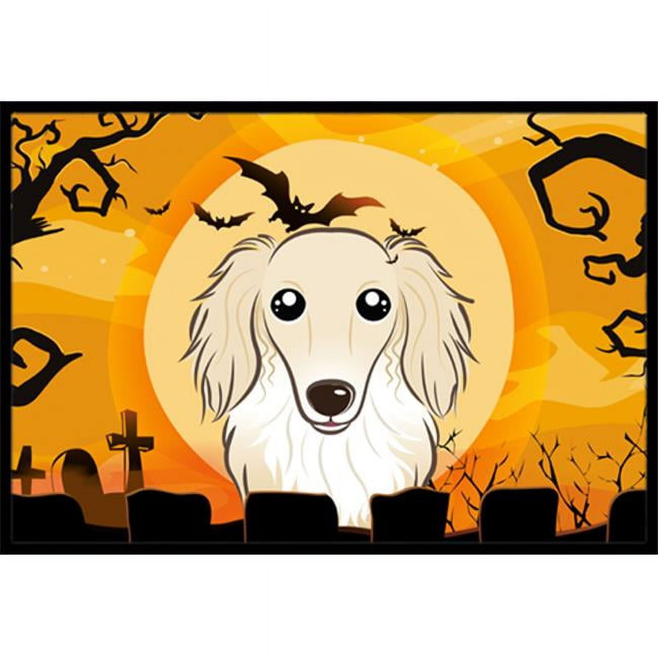Halloween longhair creme dachshund indoor outdoor mat 18 x 27 in