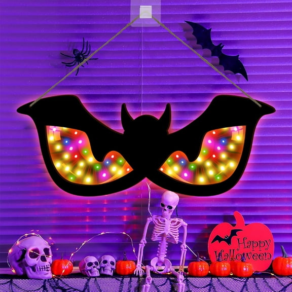 Halloween Luminous Eye Lights Hanging Wooden Decor 21x8.1 Inch, LED Spooky Party Decoration for Wall Window, Festive Mood Halloween Prop(A)