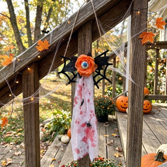 Halloween Luminous Eyeball Simulation Spider Web Blood Gauze Hanging Decorations, Scary All-in-One Ghost House Props
