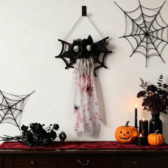 Halloween Luminous Eyeball Spider Web Decor, Glowing Eye Ball Blood Gauze Hanging, Spooky Halloween Hanging Decoration for Party