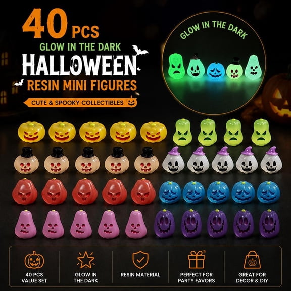 Halloween Luminous Mini Pumpkin Figures Glow in the Dark Tiny Resin Statues Spooky Expression Decor for Halloween Party Favors Micro Landscape Dollhouse
