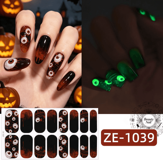 Halloween Luminous Nail Stickers, Dark Gothic Nail Art Decals, Glow-in-the-Dark Ghost Skull Scarf Nail Wraps, Self-adhesive Manicure Accessories for Halloween Party Nail Art Decoration