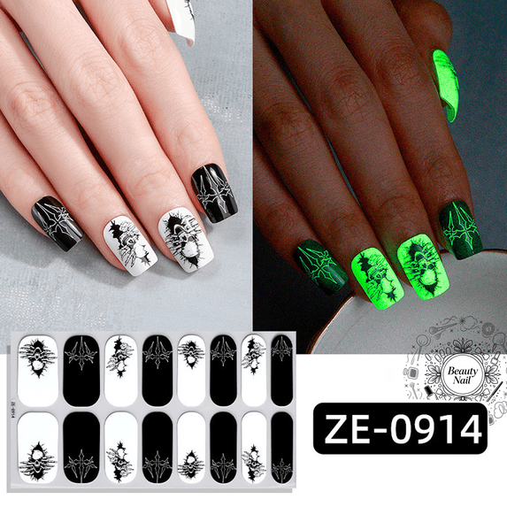 Halloween Luminous Nail Stickers, Dark Gothic Nail Art Decals, Glow-in-the-Dark Ghost Skull Scarf Nail Wraps, Self-adhesive Manicure Accessories for Halloween Party Nail Art Decoration