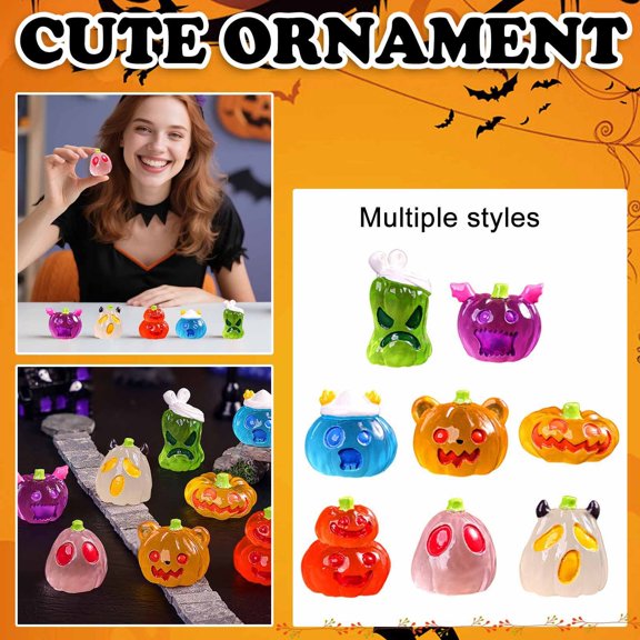 Halloween Luminous Statue, Miniature Ghost Pumpkin Ornament, Cute Luminous Small Decoration For Halloween Home & Party Decor