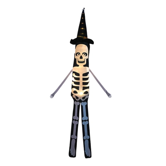 Halloween Luminous Wind Sock Flags, Witch Hat Skeleton Pumpkin Bat Hanging Wind Chime Lights, LED Glowing Outdoor Porch Yard Spooky Wind Streamer Decor