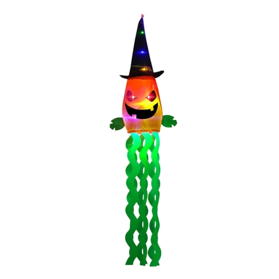 Halloween Luminous Wind Sock Flags, Witch Hat Skeleton Pumpkin Bat Hanging Wind Chime Lights, LED Glowing Outdoor Porch Yard Spooky Wind Streamer Decor