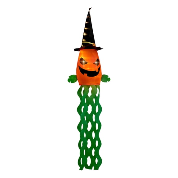 Halloween Luminous Wind Sock Flags, Witch Hat Skeleton Pumpkin Bat Hanging Wind Chime Lights, LED Glowing Outdoor Porch Yard Spooky Wind Streamer Decor