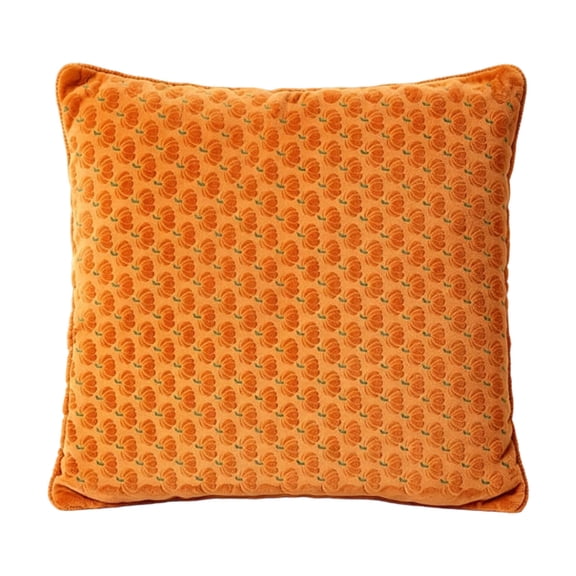 Halloween Luxury Soft Velvet Square Decorative Throw Pillow, Vintage Allover Pumpkin Pattern Cushion, Spooky Pumpkin Stuffed Pillow for Living Room Sofa Bed Halloween Indoor Decor, Yellow 18x18"