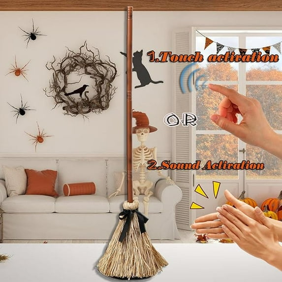 Halloween Magic Broom: Floating Witch's Broom with Haunted Sounds – Animated Dancing Broomstick That Moves, Magical Haunted Decor for Halloween Parties, Haunted Houses & Spooky Gathering Props (1Pc)