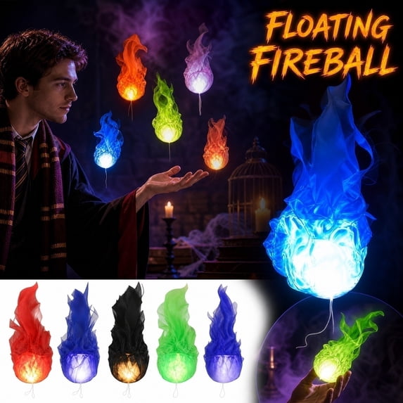 Halloween Magic Floating Fireball Light, Realistic Fake Flame Illusion Prop, Hands-Free Luminous Ornament, Creative Atmosphere Decor for Cosplay Party, Haunted House and Festival Display
