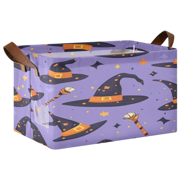 Halloween Magic Hat Storage Basket Soccer Plaid Fabric Hoard Box Oversized Collapsible Closet Organizer with Metal Iron Frame 16.911.410in