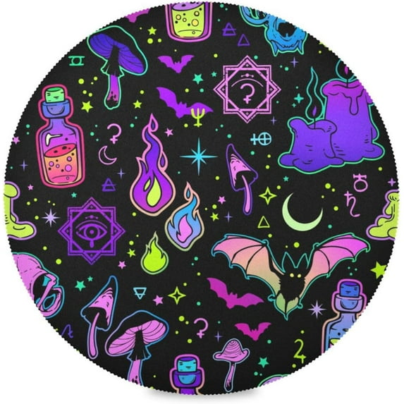 Halloween Magic Print Round Placemats Washable Placemats Non-Slip Heat-Resistant Table Place Mats for Dining Kitchen Holiday Party Table Decoration 15.4"-1PCS Table Mat