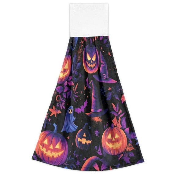 Halloween Magic Theme 2 Pack 14''x18'' Hand Towels Soft Coral Fleece Quick Dry Hook and Loop for Kitchen Bathroom