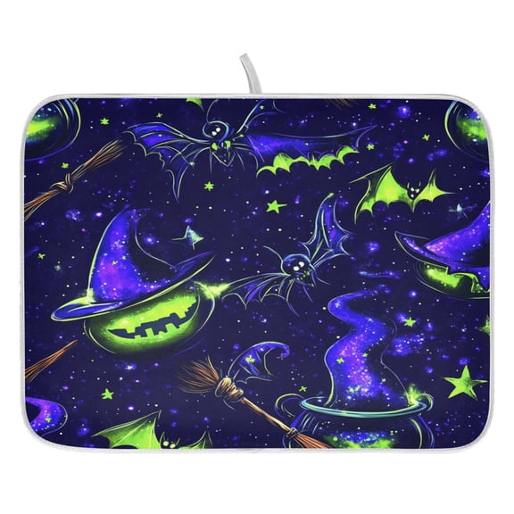 Halloween Magic Theme Dish Drying Mat for Kitchen, Quick Drying Absorbent Soft Durable 16" x 18"