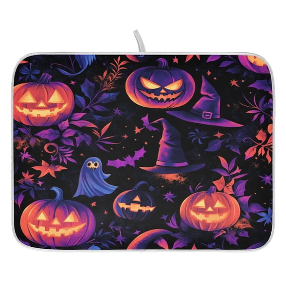 Halloween Magic Theme Dish Drying Mat for Kitchen, Quick Drying Absorbent Soft Durable 16" x 18"