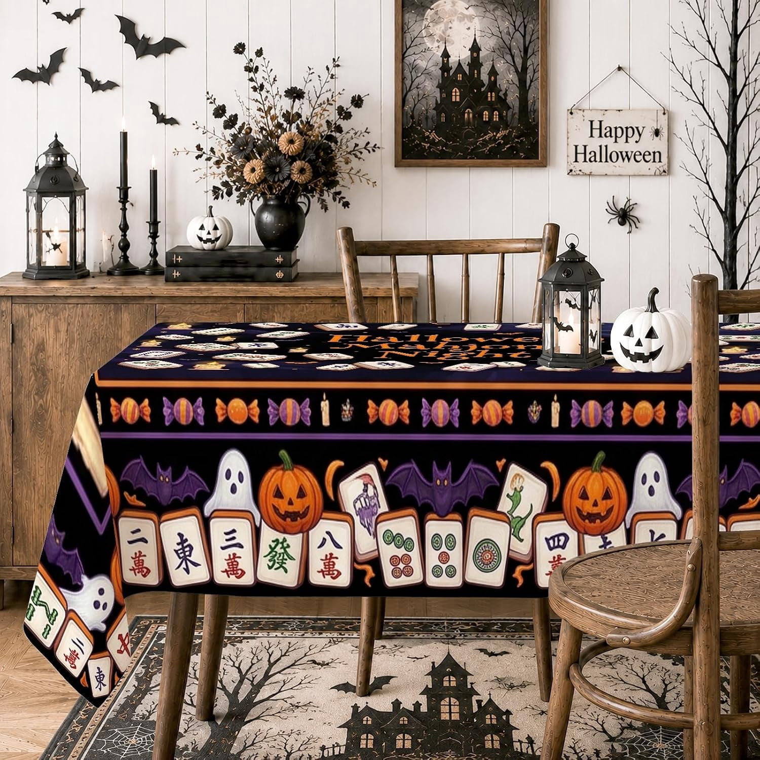 Halloween Mahjong Tile Theme Tiles Table Cloth 60x120 Inch - Walmart.com