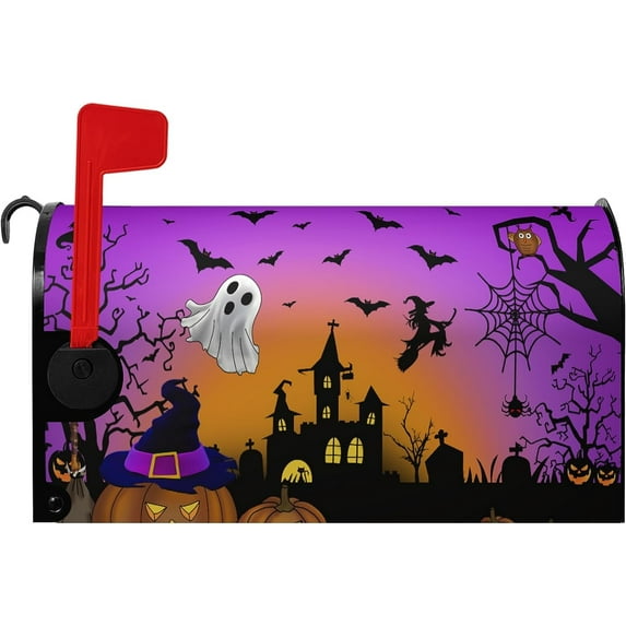 Halloween Mailbox Covers Magnetic 21" X 18" Bats Ghost Pumpkin Spider Mailbox Cover Standard Size Mailbox Wraps Post Letter Box Covers Garden Decorations Outdoor