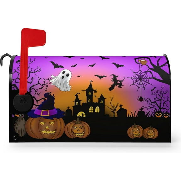 Halloween Mailbox Covers Magnetic 21" X 18" Bats Ghost Pumpkin Spider Mailbox Cover Standard Size Mailbox Wraps Post Letter Box Covers Garden Decorations Outdoor