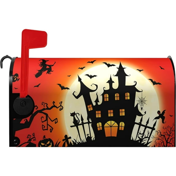 Halloween Mailbox Covers Magnetic Castle Witch Mailbox Cover Mailbox Wraps Post Letter Box Covers Garden Decorations Outdoor 21 X 18 Inch