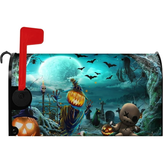 Halloween Mailbox Covers Magnetic Cemetery Bats Mailbox Cover Mailbox Wraps Post Letter Box Covers Garden Decorations Outdoor 21 X 18 Inch