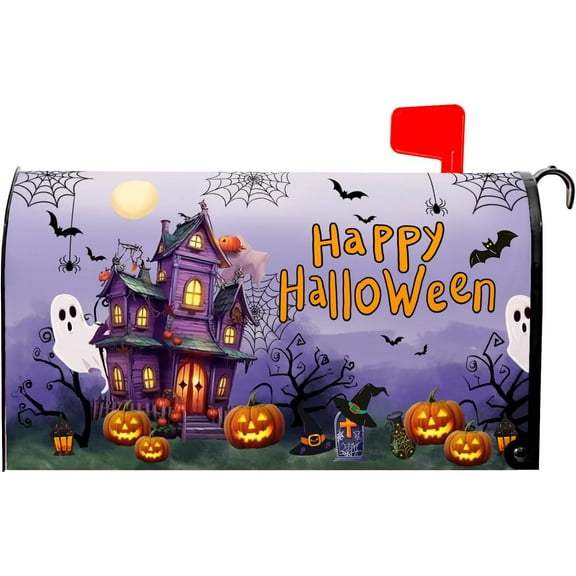 Halloween Mailbox Covers Magnetic Moon Pumpkin Mailbox Covers Magnetic Standard Size 18" X 21" Purple Halloween Mailbox Post Cover Letter Box Cover Home Garden Decor for Outside Decoration