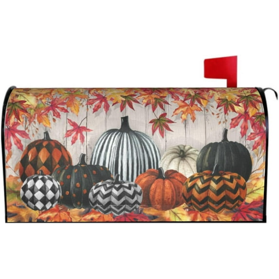 Halloween Mailbox Covers Magnetic Standard Size Black Orange Watercolor Pumpkin Maple Leaf Autumn Holiday Print Mail Wraps Post Letter Box Cover for Home Garden Outdoor Decor, 21 x 18 Inchs