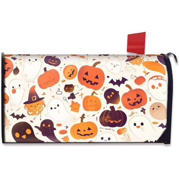 Halloween Mailbox Covers,Mailbox Covers Magnetic Standard Size for Garden Decor,Ghost Pumpkin Print Novelty Mailboxes Decoration 18.4×21.5Inch
