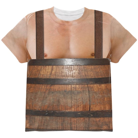Halloween Man in Barrel Suspenders Costume All Over Youth T Shirt Multi YLG