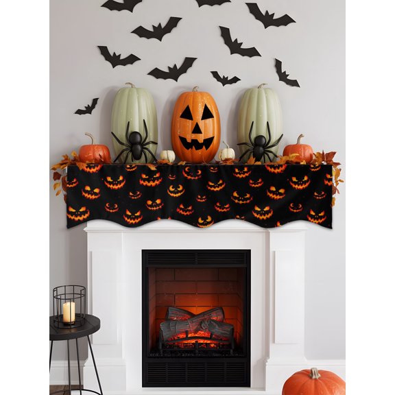 Halloween Mantel Scarf for Fireplace 60 x 17 inches Horror Flame Face Angry Pumpkins Burning Eyes Black Decorations Fireplace Mantle Scarf Cover Mantel Top Runner for Home Festive Party Supplies