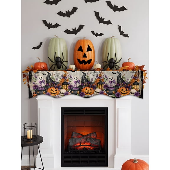 Halloween Mantel Scarf for Fireplace 90 x 17 inches Fall Vintage Ghosts Wizard Hats Spiderwebs Bubbling Potions Decorations Fireplace Mantle Scarf Cover Mantel Top Runner for Festive Party Supplies