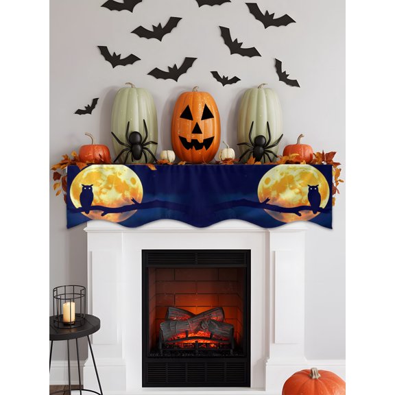 Halloween Mantel Scarf for Fireplace 90 x 17 inches Moon Owl Bald Tree Silhouette Decorations Fireplace Mantle Scarf Cover Mantel Top Runner for Home Festive Party Supplies