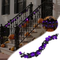 Halloween Maple Garland 5.6Ft Black Maple Leaves Garland with Purple Lights for Mantle Fireplace Tree Party Wedding Hanging Decor Halloween Decoration