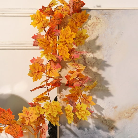 Halloween Maple Leaf Garland - 5.5ft Orange Artificial Vine for Indoor/Outdoor Decor, Fade-Resistant Hanging Decoration Orange