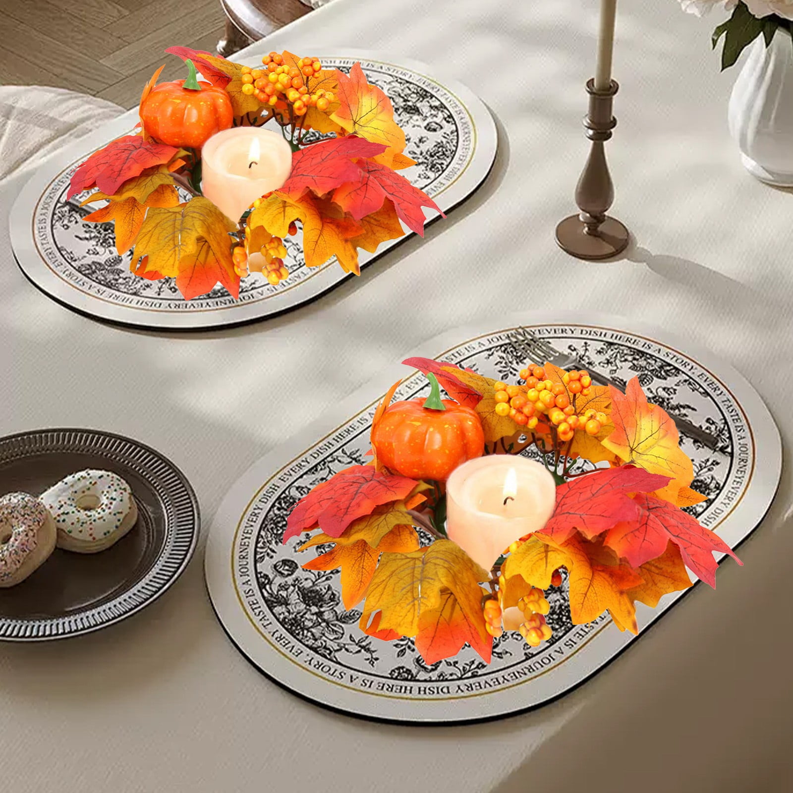 Halloween Maple Leaf Pumpkin Berry Table Garland Plastic Candlestick ...