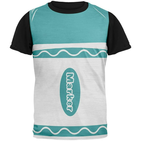Halloween Marker Costume Aqua Blue All Over Mens Black Back T Shirt Multi SM