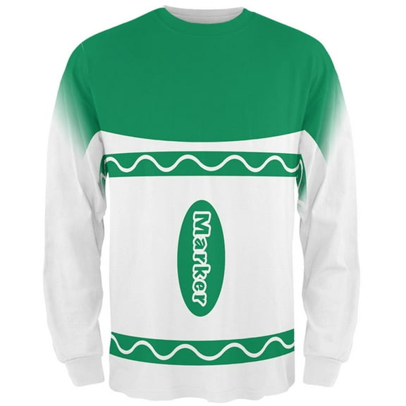 Halloween Marker Costume Green All Over Mens Long Sleeve T Shirt Multi SM