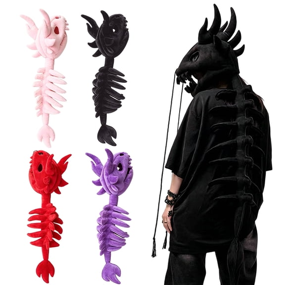 Halloween Mask, 120Cm Black Skeleton Dragon Plush Toys, Dinosaur Bone Stuffed Dino Head Mask, Goth Decor Black Plush Dinosaur Skeleton Figure, Full Size 120Cm Soft Velvet Plush