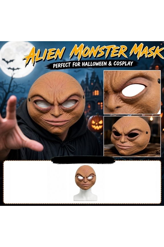Halloween Mask, Alien Halloween, Mask, Mask, Tan Latex 9X8 Inch Adult Accessory with Secure Elastic Strap, Ideal for Carnival Theme Party, Masquerade Event, Haunted House Photo