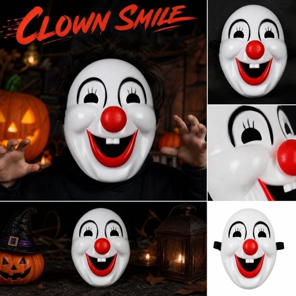 Halloween Mask Clown Masquerade Mask 9 Inch Mask Accessory for Party Themed Events White Red, 1 Pack