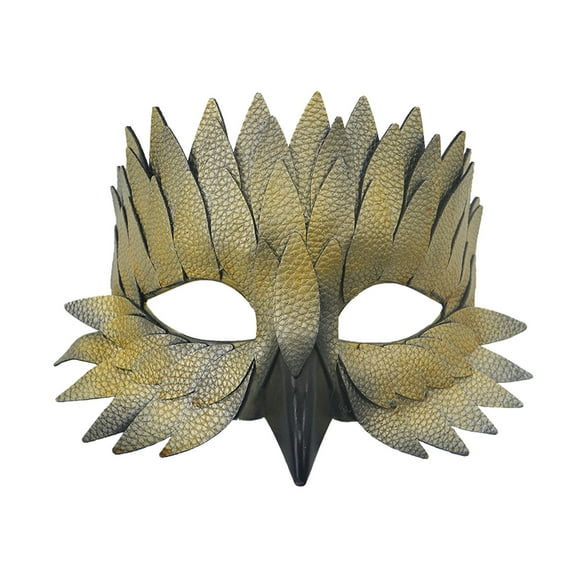Halloween Mask Half Face Faux Leather Beak Mask with Feathers Venetian Costume Party Masquerade Ball Decoration Gold
