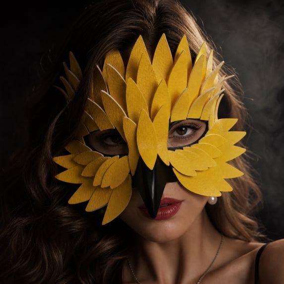 Halloween Mask Masquerade Mask 9 Inch Half Bird Beak Yellow Feather Style Mask Accessory for Masquerade Party Halloween Party Bar Dress Up, 1 Pack