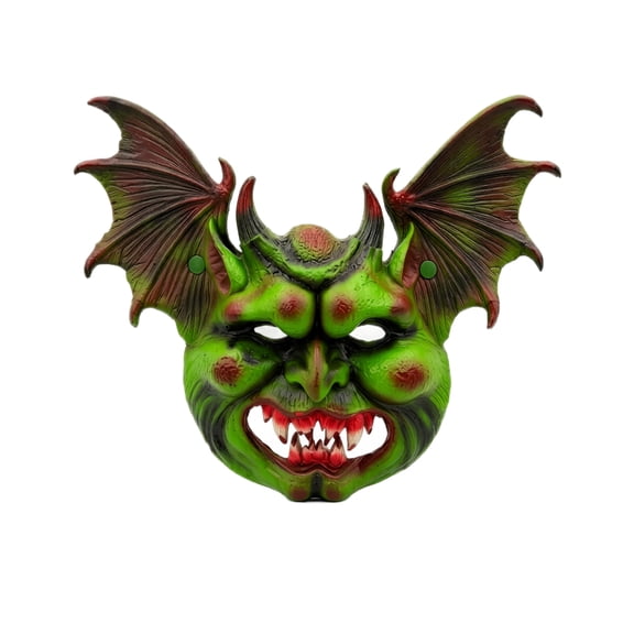 Halloween Mask, Scary Halloween Mask, Bat Decorations for Halloween, Masquerade Mask, 16X12 Inch Green Bat Demon Mask with Horned Bat Wings for Full Face and Party Use