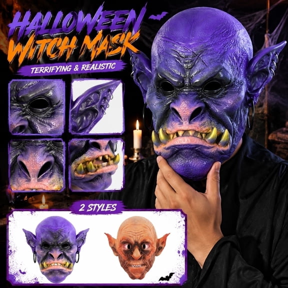 Halloween Mask, Scary Halloween Mask, Latex Mask, Mask, Mask for Masquerade Party, Full Yellow Witch Rp Monster Goblin Design with Pointed in Ears, 13X13 in Lightweight Dress Up