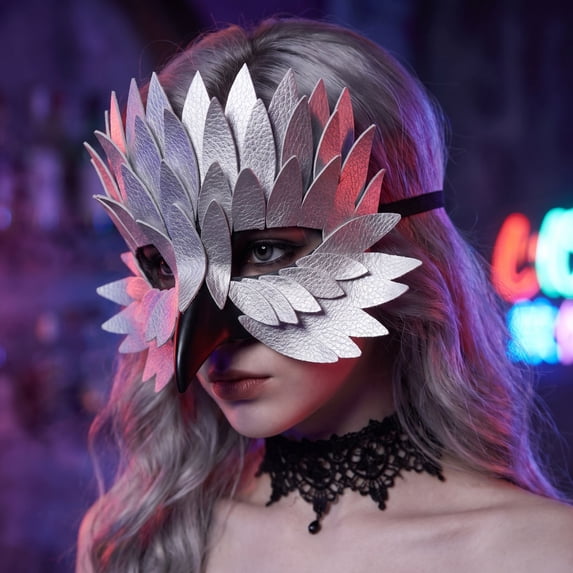 Halloween Mask Silver Bird Beak Masquerade Mask 8 Inch Half Face Mask for Masquerade Party Mardi Gras Themed Event, 1 Pack